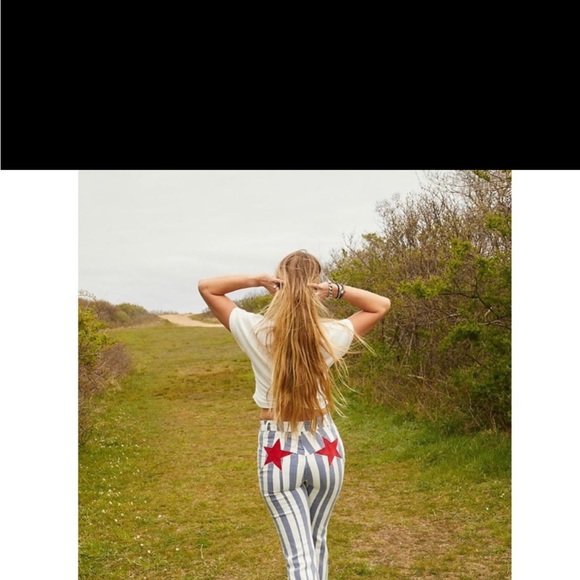 Free People Firecracker Striped Blue Combo Flare Jeans Size 24 - Picture 4 of 4